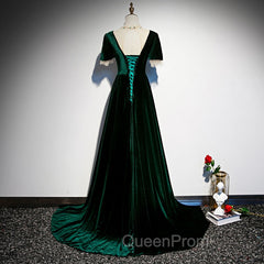 Dark Green Velvet Short Sleeves A-line Bridesmaid Dresses, A-line Wedding Party Dresses Evening Prom Dresses