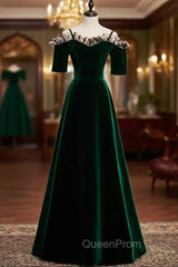 Dark Green Velvet Spaghetti Straps Evening Prom Dresses