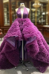 Dark Purple High Neck Crystal Evening Prom Dresses