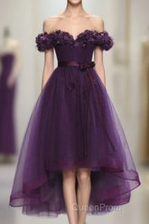 Dark Purple High Low Homecoming Dresses, Cute Formal Dresses, Evening Prom Dresses