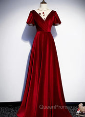 Dark Red Velvet Long Evening Prom Dresses, Charming Evening Gown