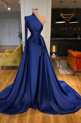 Dark Royal Blue One shoulder Ruffles Side-cut Overskirt Prom Dress