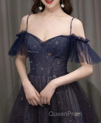 Dark Starry Sky Purple Tulle Long Evening Prom Dresses Purple Evening Dresses