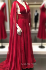 Deep V Neck Chiffon Long Evening Prom Dresses Simple Evening Prom Gown