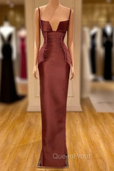 Designer Burgundy Spaghetti-Straps Mermaid Evening Prom Dresses Long With Ruched