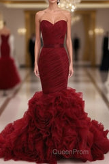 Dignified Trumpet/Mermaid Strapless Sweetheart Tiered Long Evening Prom Dresses