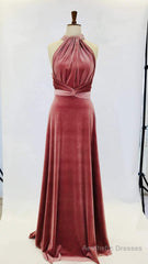 Dusky Pink Velvet Dress, Infinity Dress, Bridesmaid Dress, Prom Dress, Ball Gown Long Dress, Evening Dress, Convertible Dress, Party Dress