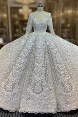 Dubai Handwork Beading Long Sleeve Beading Appliques Wedding Dresses