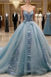 Dusty Blue Sweetheart Ball Gown Quinceanera Dresses Strapless with 3D Flowers