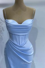 Baby Blue Mermaid Sweetheart Evening Prom Dresses With Spaghetti Straps