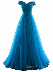 Tulle Off Shoulder Floor Length Party Dresses, Long Evening Prom Dresses, Evening Prom Dresses