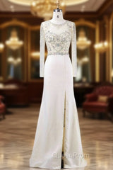 Elegance Mother of the Bride Dresses Elegant With Crystal Beading Scoop-Neck Long Sleeves