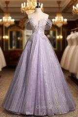 Elegance Purple Tulle Off the Shoulder Beading Evening Prom Dresses