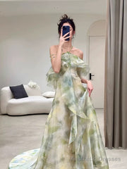Elegant A Line Halter Chiffon Ombre Green Long Prom Dresses Evening Party Dress CC1260