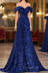 Elegant A Line Off The Shoulder Royal Blue Evening Prom Dresses Formal Evening Dresses