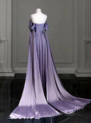 Elegant A Line Purple Satin Long Evening Prom Dresses Formal Party Gown
