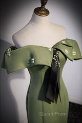 Elegant And Noble Clover Green Off The Shoulder Sleeveless Fishtail Evening Dresses With Clover Green Off The Back Strap And Ground Length Evening Prom Dresses