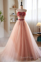 Elegant And Sweet Powder Blusher Powder Beading Sequins Off Shoulder Short Sleeve Evening Prom Dresses Powder Blusher Powder A-Shaped Princess Bow Belt Tulle Backless And Floor Length Evening Dresses
