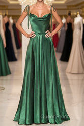 Elegant Backless Green Satin Long Evening Prom Dresses, Backless Green Formal Graduation Evening Dresses