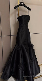 Elegant Black Spaghetti Straps Prom Dress Wedding Party Dresses