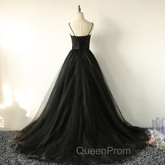 Elegant Black Straps Tulle Sweetheart Evening Prom Dresses, Black Party Dresses