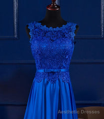 Elegant Blue Satin A-line Long Prom Dress , Bridesmaid Dress for Sale