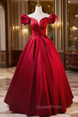 Elegant Burgundy Satin Off the Shoulder Pleats Evening Prom Dresses