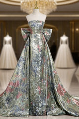 Elegant Colorful Strapless Bow Evening Prom Dresses