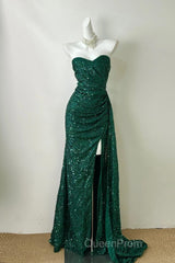 Elegant Dark Green Sweetheart Neck Mermaid Long Evening Prom Dresses Sequin Strapless Formal Evening Dresses