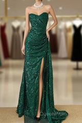 Elegant Dark Green Sweetheart Neck Mermaid Long Evening Prom Dresses Sequin Strapless Formal Evening Dresses