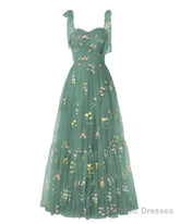 Elegant Embroidery Peacock Prom Dresses Sweetheart Spaghetti Straps A Line Party Dress Long Simple Formal Dress