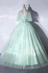 Elegant Green A-Line Princess Evening Prom Dresses, A-Line Lace Evening Party Dresses