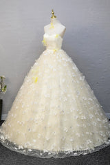 Elegant Halter Neckline Tulle Floor Length Evening Prom Dresses, Yellow A-Line Evening Dresses
