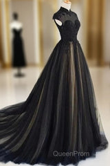 Elegant High Neck Evening Prom Dresses Black Formal Dresses A Line Floor Length Evening Dresses