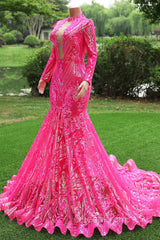 Elegant Hot Pink Mermaid Evening Prom Dresses Sequin Evening Party Dresses Pageant Dresses for Women