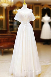Elegant Ivory Tulle with Lace Long Off Shoulder Party Dresses A-line Evening Prom Dresses Evening Prom Dresses shops