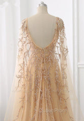 Elegant Jewel Long Sleevess Ruffle Evening Prom Dresses with Beadings On Sale