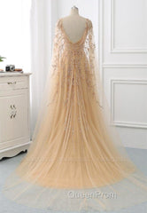 Elegant Jewel Long Sleevess Ruffle Evening Prom Dresses with Beadings On Sale