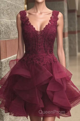 Elegant Lace Appliques Organza Ruffles Homecoming Dresses Short