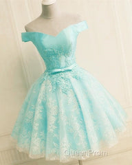 Elegant Lace Appliques Satin Off The Shoulder Homecoming Dresses Short