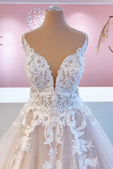 Elegant Long A-Line Appliques Lace Tulle Sweetheart Backless Wedding Dresses