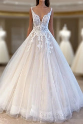 Elegant Long A-Line Appliques Lace Tulle Sweetheart Backless Wedding Dresses