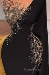 Elegant Long Black Mermaid Beading Lace Evening Prom Dresses
