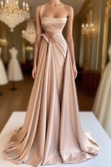 Elegant Long Champagne High Split Evening Prom Dresses