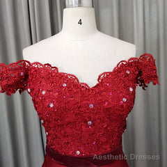 Elegant Long Mermaid Spandex Off Shoulder Party Dress, Wine Red Bridesmaid Dress