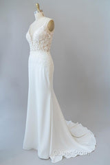 Elegant Long Mermaid V-neck Lace Backless Wedding Dresses