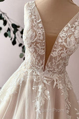 Elegant Long Sweetheart A-Line Tulle Appliques Lace Wedding Dresses