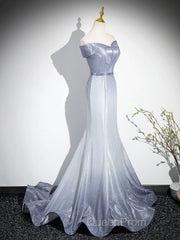 Elegant Mermaid Gray Long Evening Prom Dresses, Gray Party Dresses