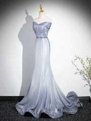 Elegant Mermaid Gray Long Evening Prom Dresses, Gray Party Dresses