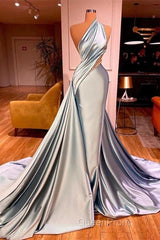 Elegant Mermaid One Shoulder Satin Long Evening Dresses Evening Prom Dresses